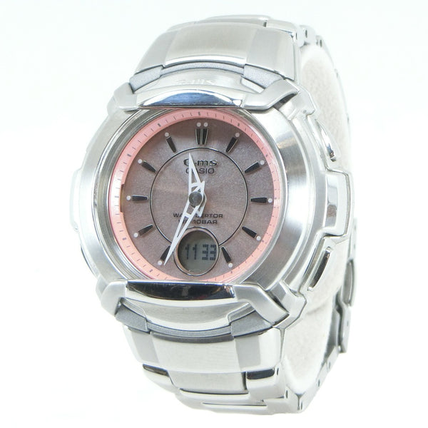 [CASIO] Casio BABY-G-MS MSG-1200D Stainless Steel Solar Radio Clock Anadisi Display Ladies Silver x Pink Dial Watch