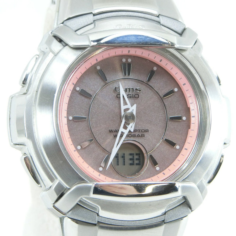 【CASIO】カシオ
 Baby-G G-ms MSG-1200D ステンレススチール ソーラー電波時計 アナデジ表示 レディース シルバー×ピンク文字盤 腕時計