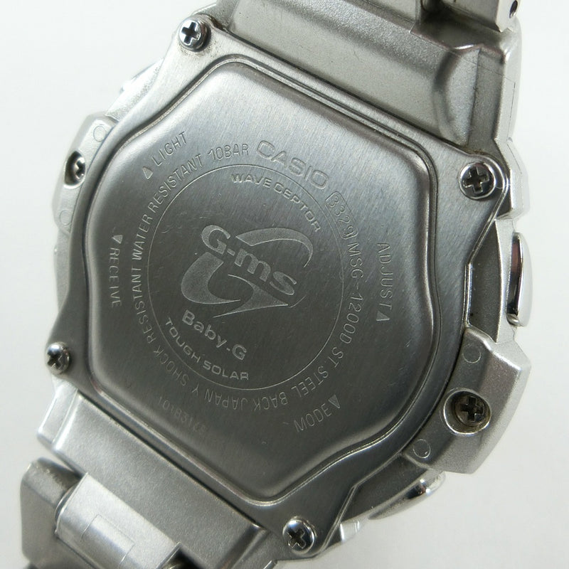 【CASIO】カシオ
 Baby-G G-ms MSG-1200D ステンレススチール ソーラー電波時計 アナデジ表示 レディース シルバー×ピンク文字盤 腕時計
