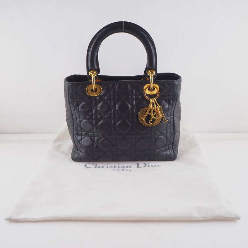 【Dior】クリスチャンディオール
 レディディオール カナージュ レザー 黒 レディース ハンドバッグ