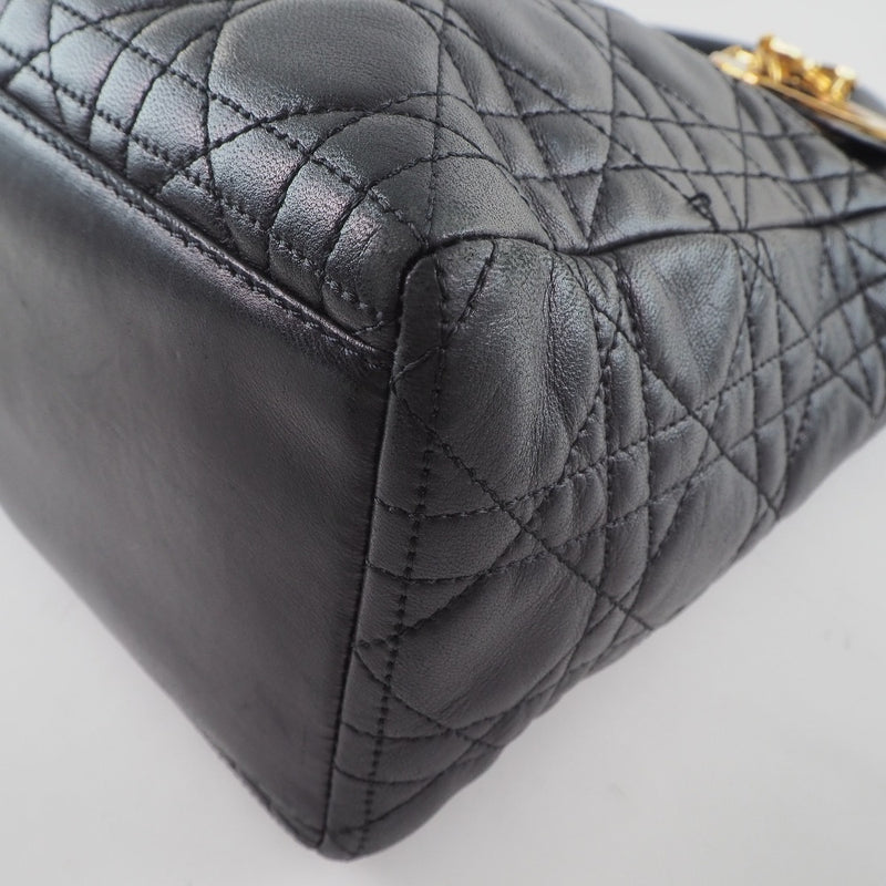 【Dior】クリスチャンディオール
 レディディオール カナージュ レザー 黒 レディース ハンドバッグ