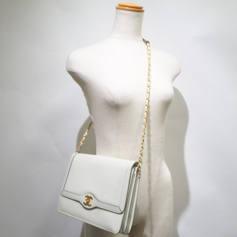 [Chanel] Chanel cadena de hombro Vintage becerro de ternero blancos bolso de hombro