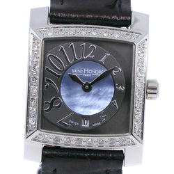 [Saint Honore] Santonore Orsecare Besel Diamond 7310281-C06 Stainless Steel x Leather Black/Silver Quartz Analog Ladies Black Dial Watch A-Rank