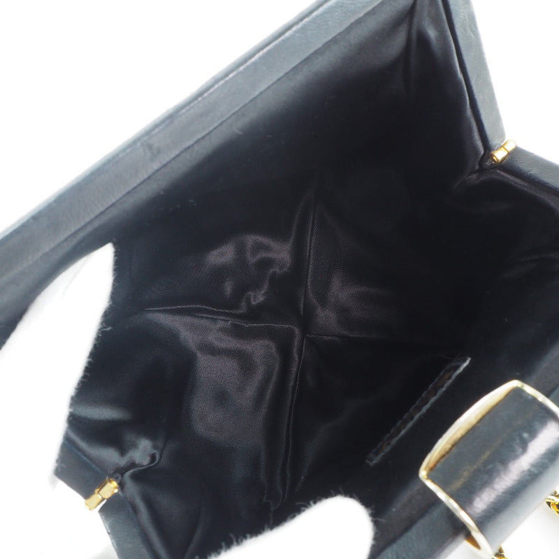 [Bally] Bally Chain Handsel Fringe Leather Black Ladies Bolso de hombro A-Rank