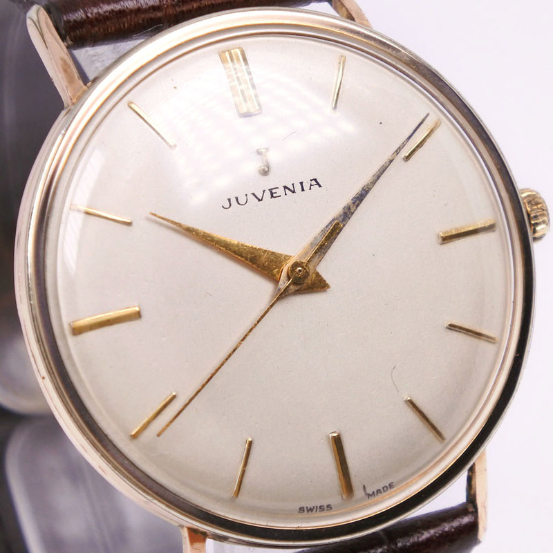 [Juvenia] Juvenia Antique 3 Needle Gold Plating x 가죽 골드 핸드 -롤링 된 남자 골드 다이얼 시계