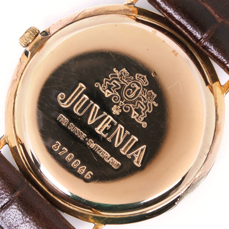 [Juvenia] Juvenia Antique 3 Needle Gold Plating x 가죽 골드 핸드 -롤링 된 남자 골드 다이얼 시계