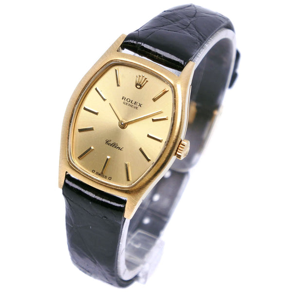 [Rolex] Rolex Cherini Cal.1601 K18 Oro amarillo X Tea de cuero Té que Wound Ladies Gold Dial Watch