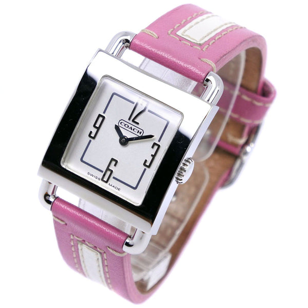 【COACH】コーチ
 腕時計
 0221 ステンレススチール×レザー ピンク クオーツ アナログ表示 シルバー文字盤 レディース