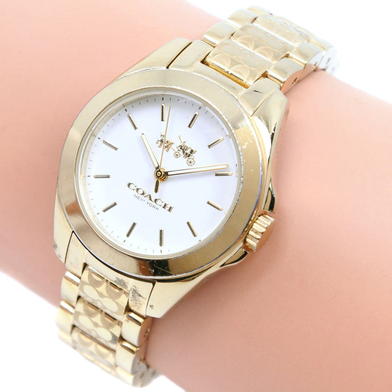 [Coach] Coach signature Ca.67.7.34.0986 Stainless steel steel gold quartz analog display ladies white dial watches