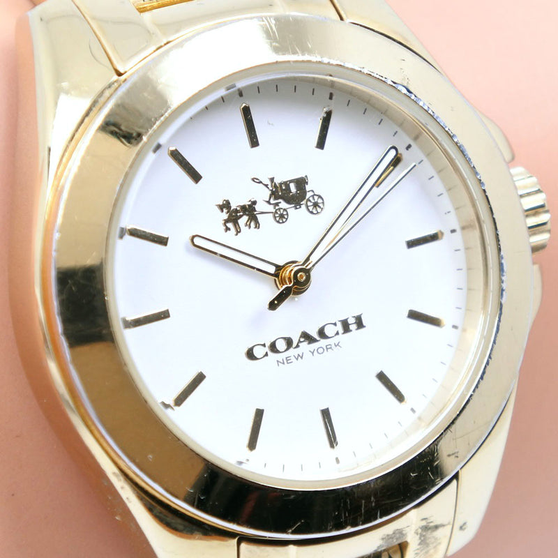 [Coach] Coach signature Ca.67.7.34.0986 Stainless steel steel gold quartz analog display ladies white dial watches