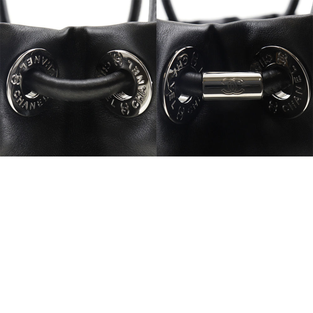 CHANEL】シャネル カメリア トートバッグ ロゴ ラムスキン×エナメル 黒