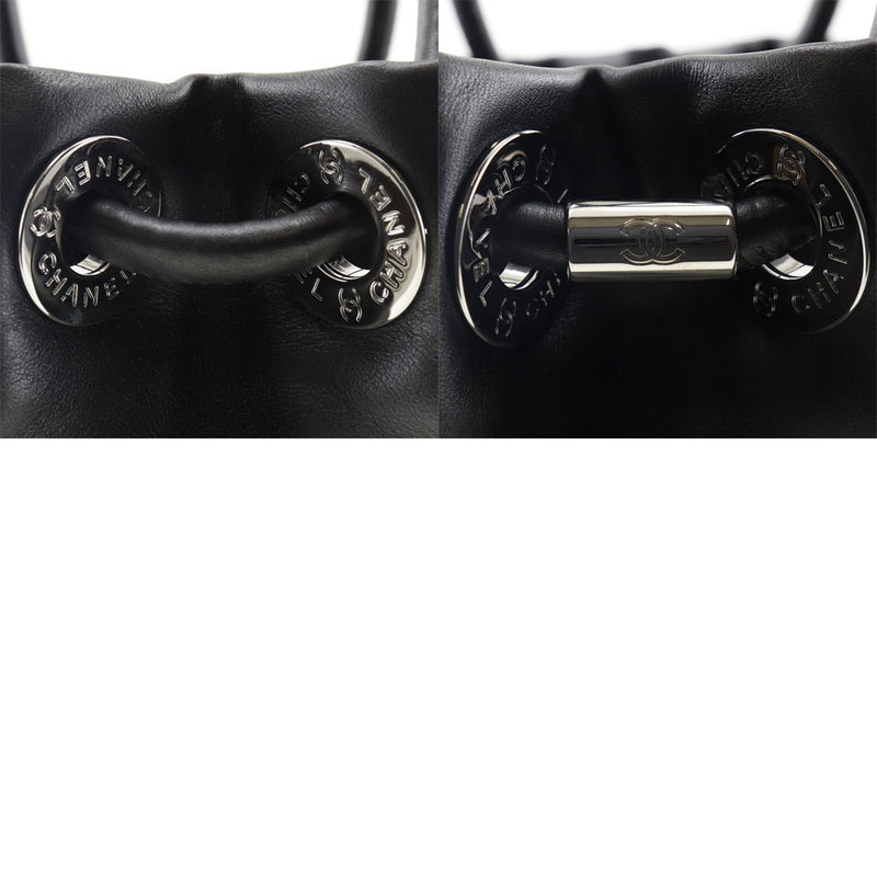 CHANEL】シャネル カメリア トートバッグ ロゴ ラムスキン×エナメル 黒