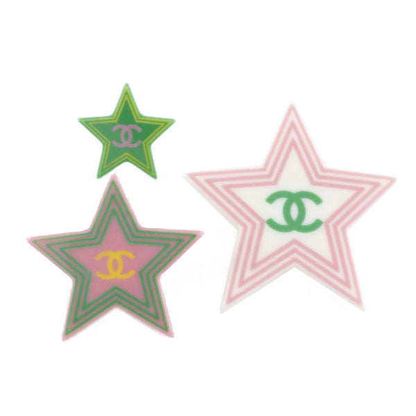 【CHANEL】シャネル
 ココマーク スター 星型 3点セット プラスチック×金属製 白/ピンク/緑 04C刻印 レディース ブローチ
A-ランク