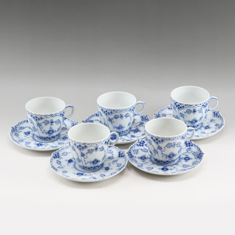 [Royal Copenhagen] Royal Copenhagen Blue Fluted Full Race Cup & Saucer × 5 Poserine Blue Fluted Full Race_a Rank