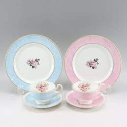 [Aynsley] Einzlay Aisian Rose Tableware Cup＆Saucer＆Plate X 2 Blue＆Pink Asian Rose_a-等级