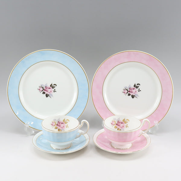 [Aynsley] Einzlay Aisian Rose Tameware Cup & Saucer & Plate x 2 Blue & Pink Asian Rose_A- Rank