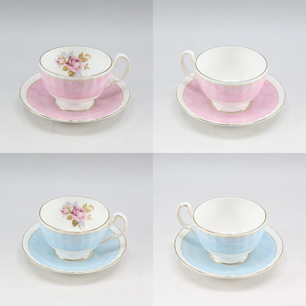 [Aynsley] Einzlay Aisian Rose Teasware Cup & Saucer & Plate X 2 Blue & Pink Asian Rose_a- Rank