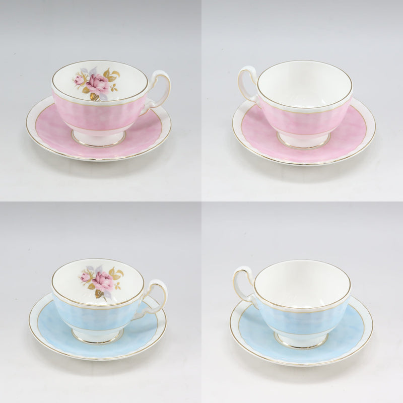 [Aynsley] Einzlay Aisian Rose Table Vare-Table Cup & Saucer & Plate X 2 Blue & Pink Asian Rose_A- RANG