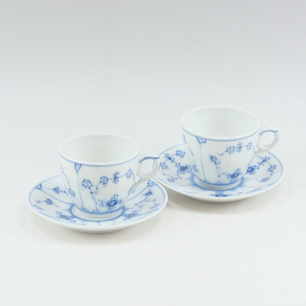 [Royal Copenhagen] Royal Copenhagen Blue Fluteed Plain Cup & Saucer × 2 Porcelain Blue Fluted Plane_S Rank