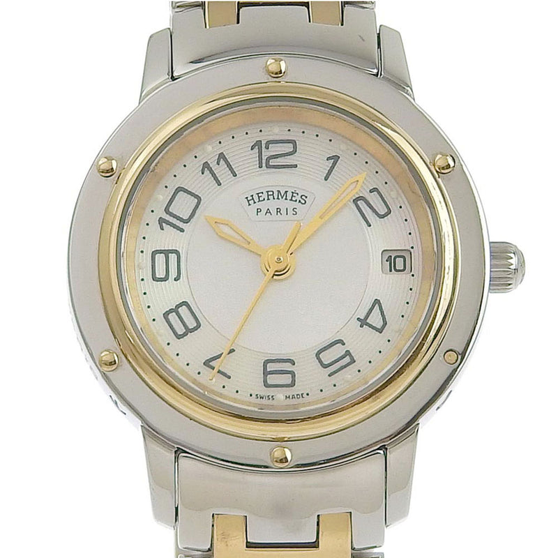 【HERMES】エルメス
 クリッパー 腕時計
 CP1.220 ステンレススチール シルバー クオーツ アナログ表示 ホワイトシェル文字盤 Clipper レディース