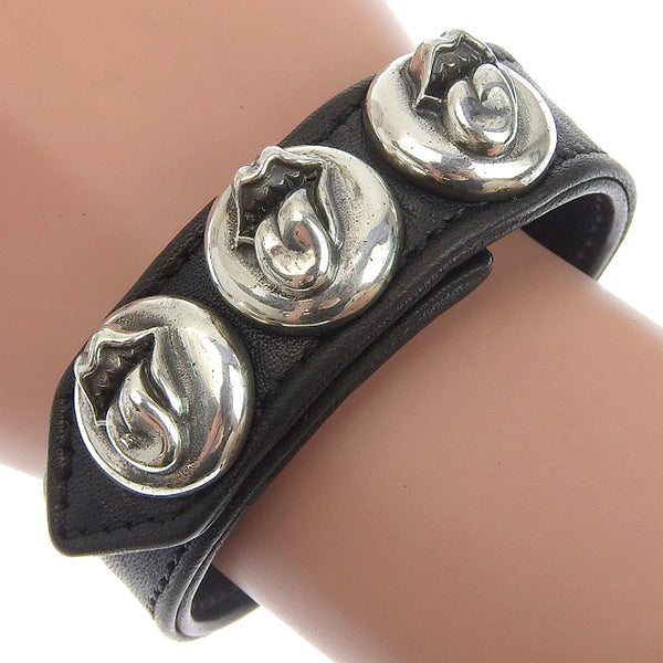 [Chrome Hearts] Chrome Hearts Stones Lip & Tan 3 Button 2 Snap Leather Black Unisex Bracelet