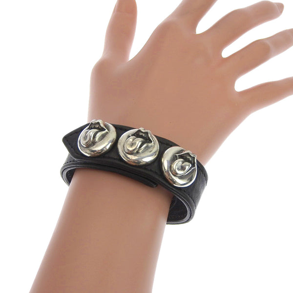 [Chrome Hearts] Chrome Hearts Stones Lip & Tan 3 Button 2 Snap Leather Black Unisex Bracelet