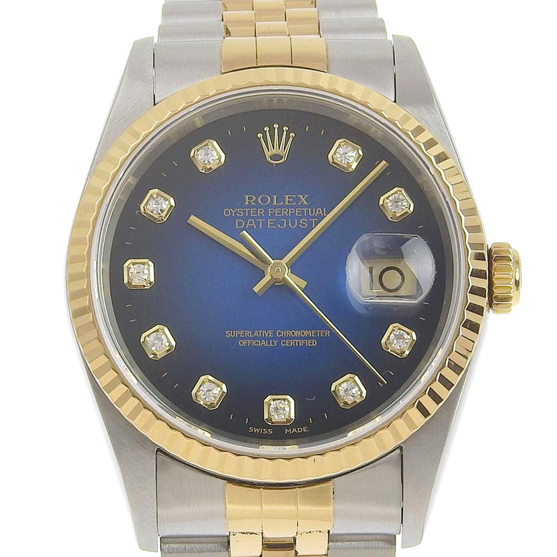 [Rolex] Rolex DateJust K-Number 10p Diamond 16233g K18 Oro amarillo X Gradación azul de acero inoxidable Gradación Plata Automática Automatic Men's Blue Watch A-Rank