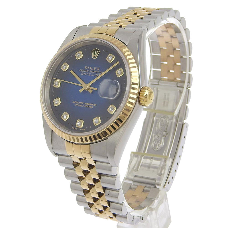 [ROLEX] Rolex Datejust K-number 10P Diamond 16233G K18 Yellow Gold x Stainless Steel Blue Gradation Silver Automatic Wind Men's Blue Dial Watch A-Rank