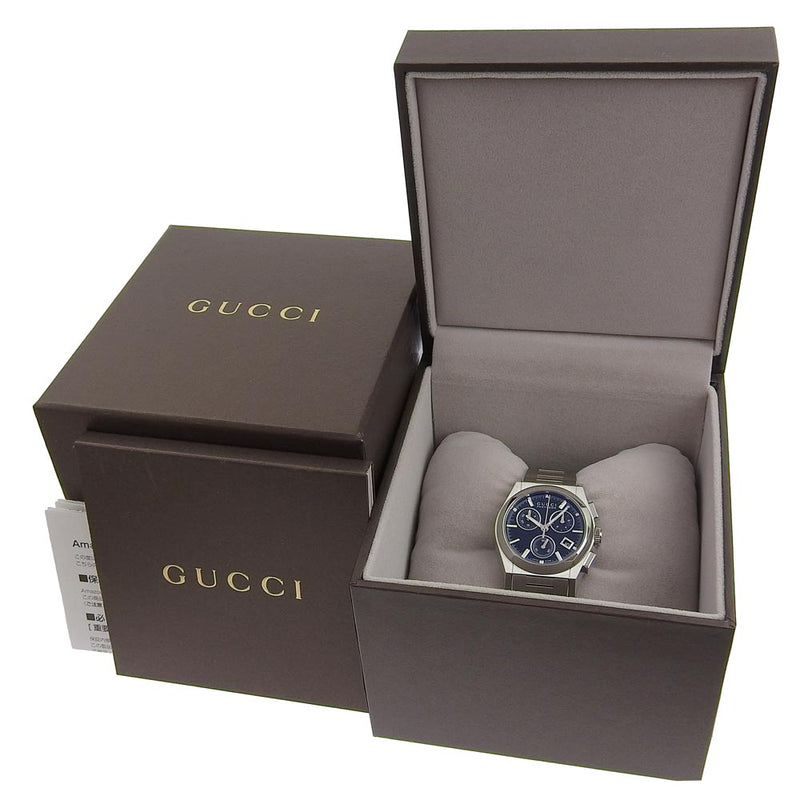 [GUCCI] Gucci Pantheon 115.4 Stainless steel Steel Silver Quartz Chronograph Boys Black Dial Watch A-Rank