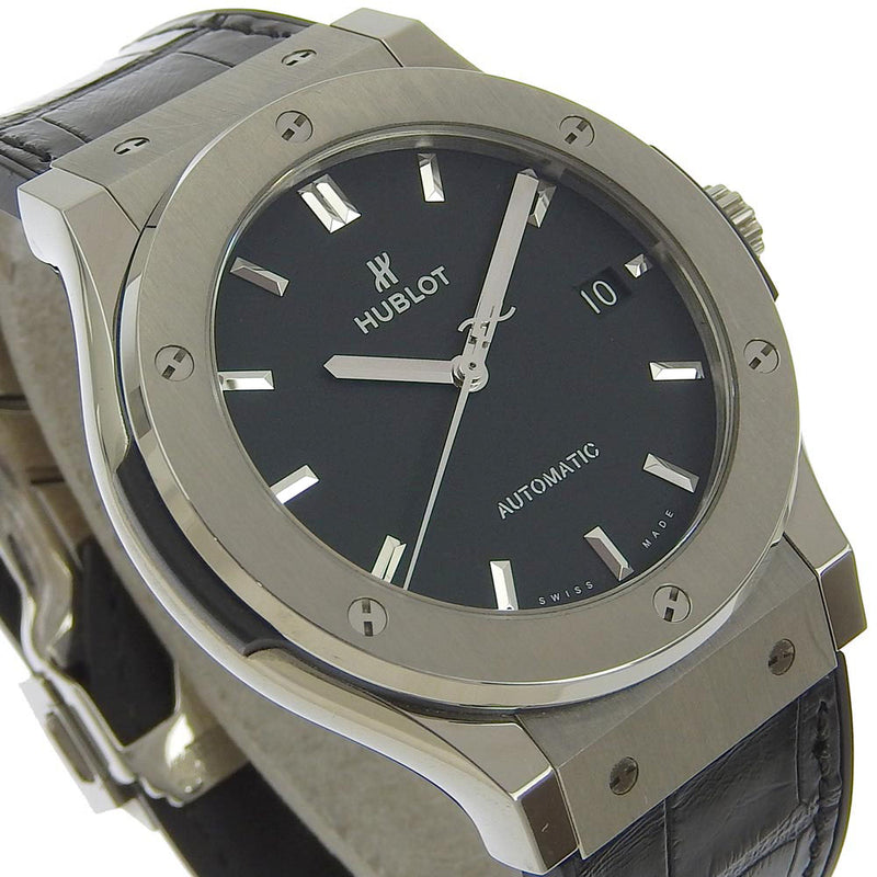 [HUBLOT] Ubro Classic Fusion Watch 511.nx.1171.lr Titanium x Leather Black Silver Automatic Black Dial Classic Fusion Men's