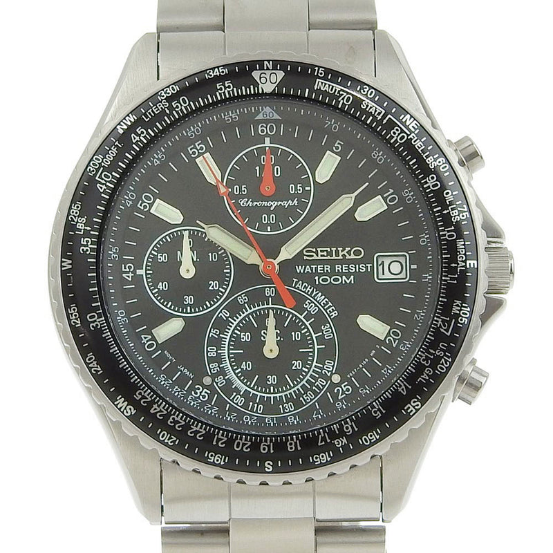 [Seiko] Seiko V657-8120 Stainless steel Steel Silver Quartz Chronograph Men Black Dial Watch A-Rank
