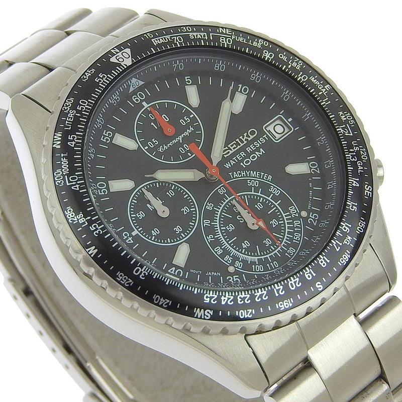 【SEIKO】セイコー
 V657-8120 ステンレススチール シルバー クオーツ クロノグラフ メンズ 黒文字盤 腕時計
A-ランク