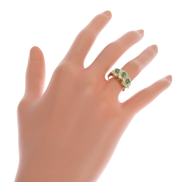 [Van Cleef & Arpels] Van Clef & Arpel Slee Flower No. 7 Ring / Ring K18 Yellow Gold X Emerald X Diamond Three Flowers Ladies