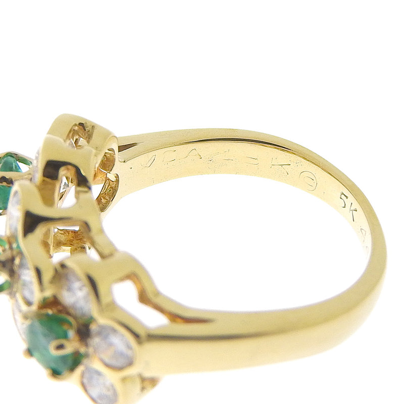[Van Cleef & Arpels] Van Clef & Arpel Slee Flower No. 7 Ring / Ring K18 Yellow Gold X Emerald X Diamond Three Flowers Ladies