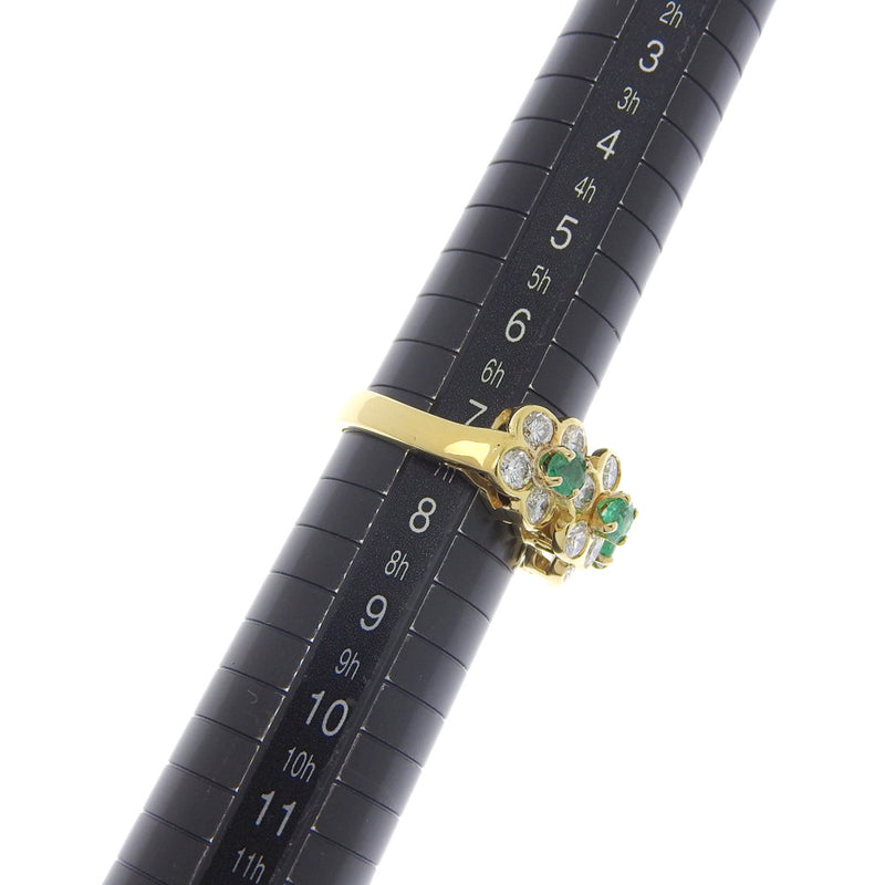 [Van Cleef & Arpels] Van Clef & Arpel Slee Flower No. 7 Ring / Ring K18 Yellow Gold X Emerald X Diamond Three Flowers Ladies