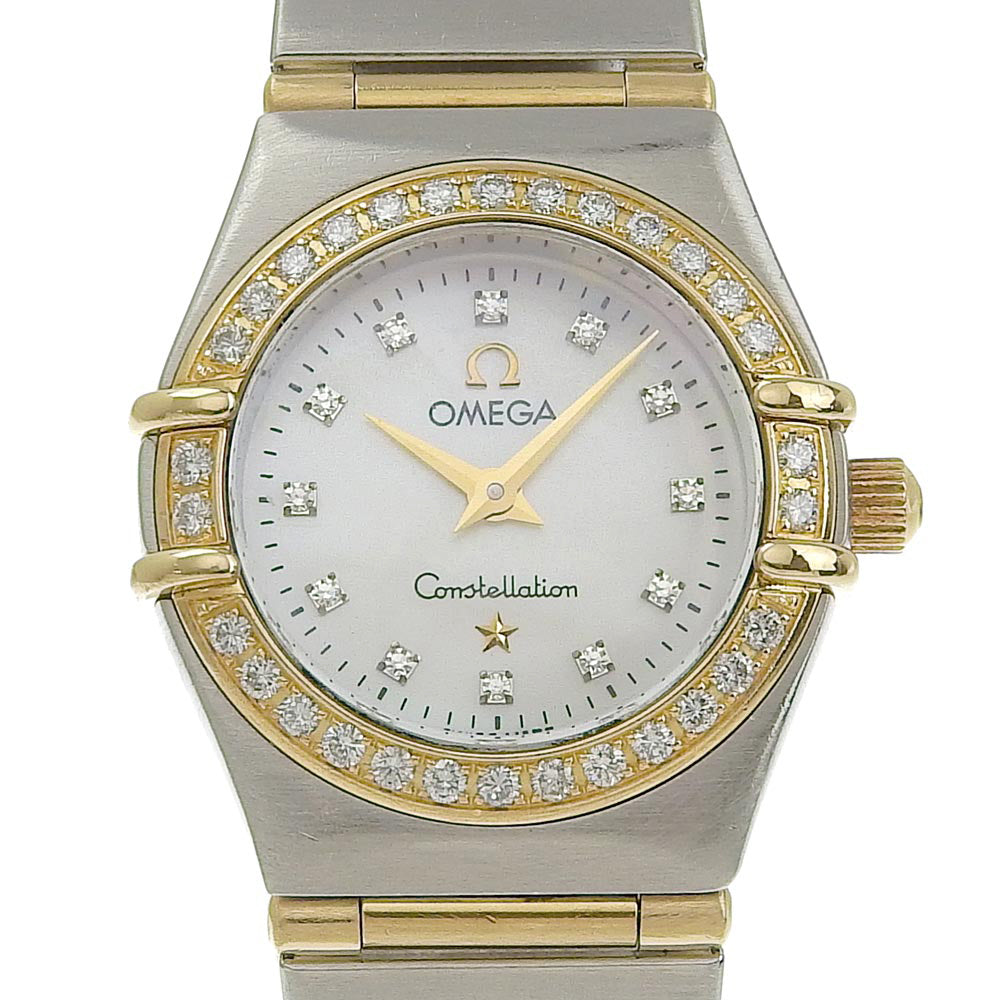 素材SS18Kイエローゴールド美品 コンステレーションミニ　シェル　12Pダイヤ 腕時計