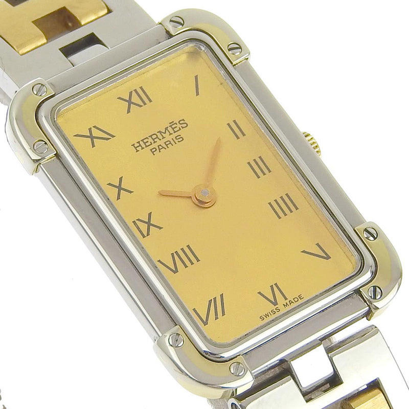 【HERMES】エルメス
 クロジュール CR1.240 ステンレススチール×金メッキ クオーツ アナログ表示 レディース ゴールド文字盤 腕時計