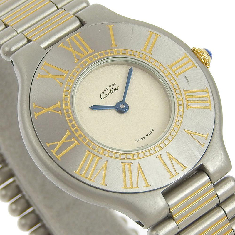 [Cartier] Cartier debe 21 Reloj de dial de marfil de cuarzo de plata de acero inoxidable de acero inoxidable de acero inoxidable