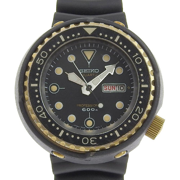 [SEIKO] SEIKO Professional Diver Day 날짜 7549-7000 티타늄 x 고무 블랙 쿼츠 아날로그 디스플레이 남성 검은 다이얼 다이얼 시계