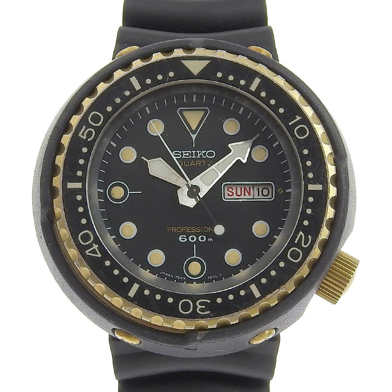 [Seiko] Seiko Professional Diver Day Date 7549-7000 Titanium x Rubber Black Quartz Analog Display Men's Black Dial Dial Watch