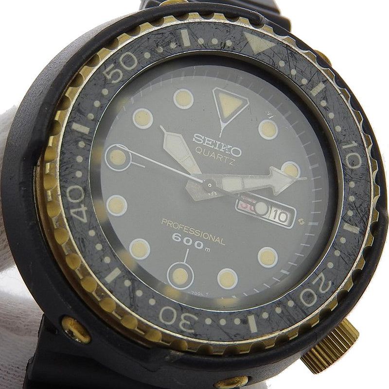 [SEIKO] SEIKO Professional Diver Day 날짜 7549-7000 티타늄 x 고무 블랙 쿼츠 아날로그 디스플레이 남성 검은 다이얼 다이얼 시계