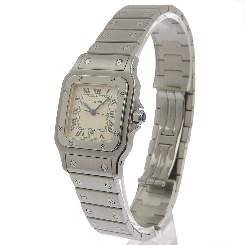 【CARTIER】カルティエ
 サントスガルべLM W20018D6 ステンレススチール クオーツ アナログ表示 メンズ ベージュ文字盤 腕時計