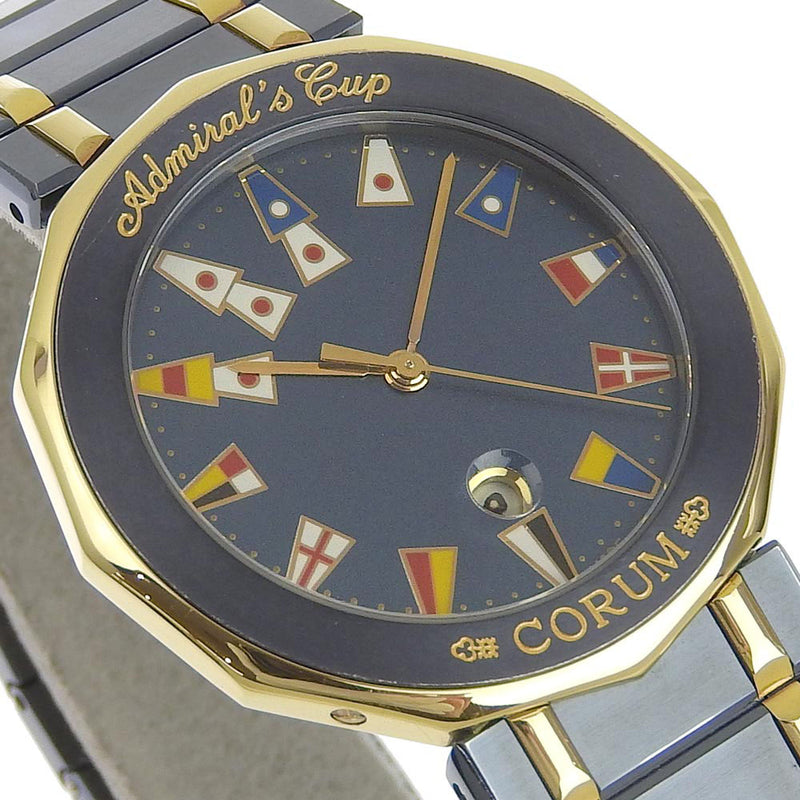 [CORUM] Colm Admirals Cup 99.810.31v552 Gamblue × YG Navy Quartz Analog Display Men's Navy Dial Watch A-Rank