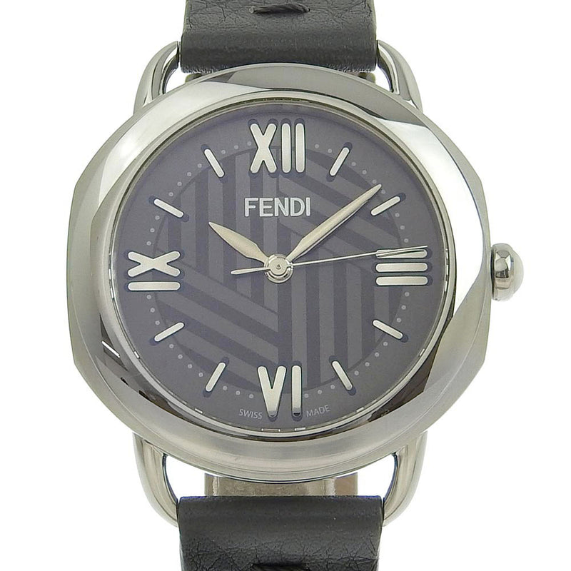 [FENDI] Fendi Seria 1925 004-80200M-733 Stainless steel x leather gray tactic analog display Boys Gray Dial Watch A-Rank
