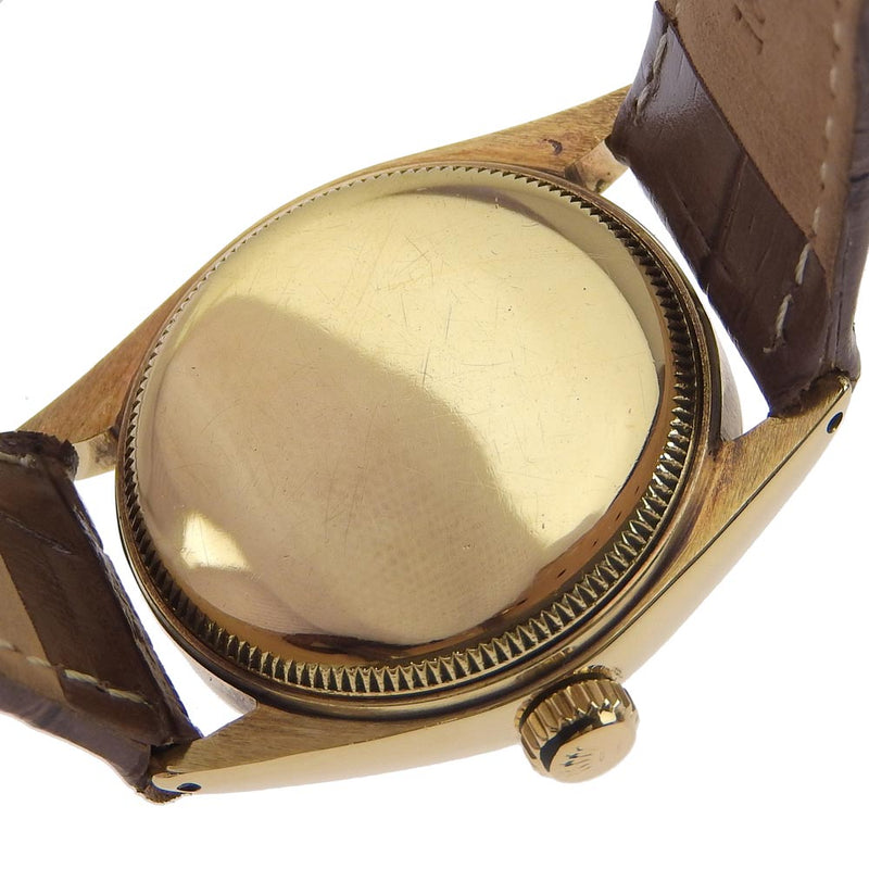 【ROLEX】ロレックス
 オイスターパーペチュアル 腕時計
 cal.1130 6551 K14イエローゴールド×レザー 茶 自動巻き シルバー文字盤 Oyster perpetual ボーイズ