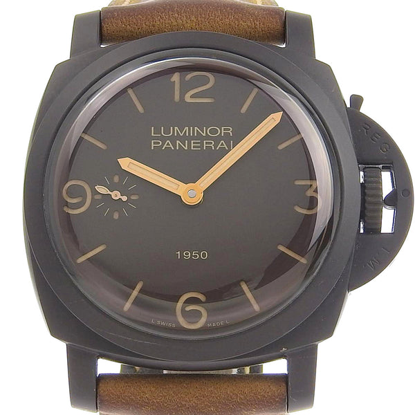 [Panerai] Panerai Luminol 1950 3days Limited 2000 Pam00375 Cuero x Escrita de té compuesto Pequeño Second Men's Brown Dial Watch