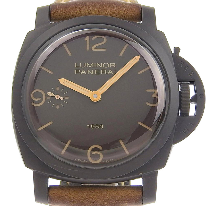 【PANERAI】パネライ ルミノール1950 3DAYS  限定2000本 PAM00375 レザー×コンポジット 茶 手巻き スモールセコンド メンズ ブラウン文字盤 腕時計