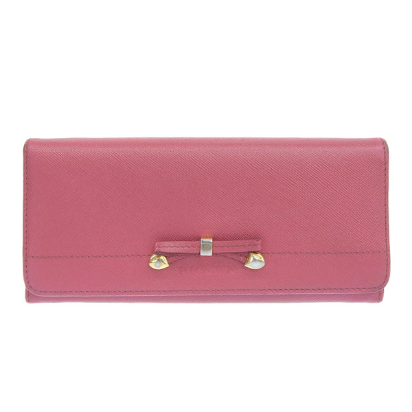 [Prada] Prada Long Wallet Ribbon 1M1132 SAFFIANO Botón Snap Pink Damas