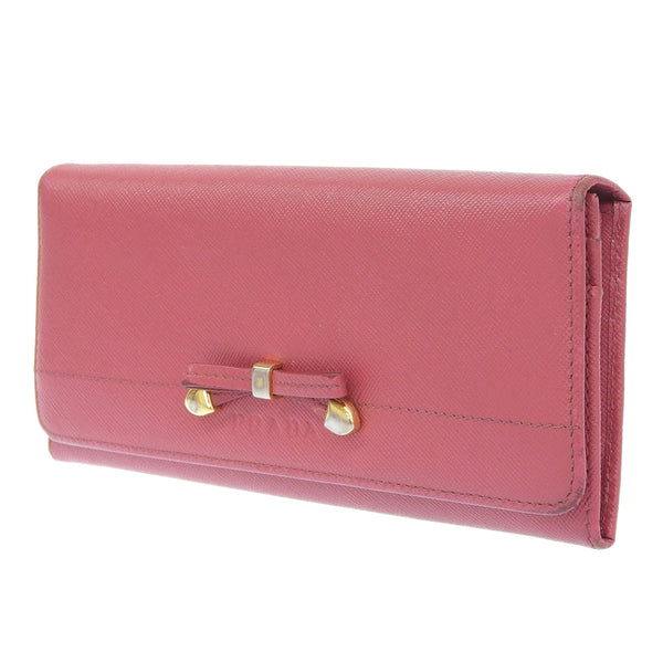 [PRADA] Prada Long Wallet Ribbon 1m1132 Saffiano Pink Snap button Ladies