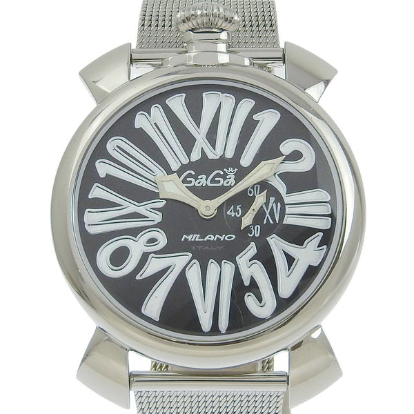 [Gaga Milano] Gaga Milan Manuare 46 Reloj de dial de marcación de plata de masa pequeña de acero inoxidable.